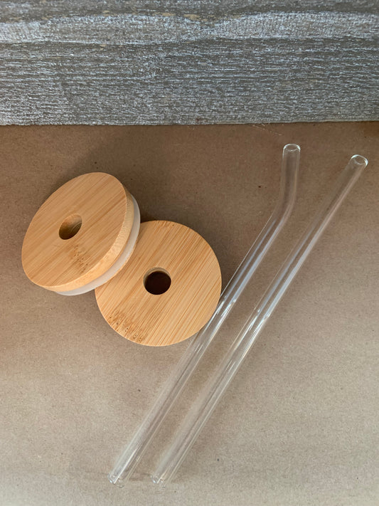 Bamboo Lid and Glass Straw Combo