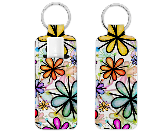 Chapstick/Lipstick Keychain Holder - Bright Flowers