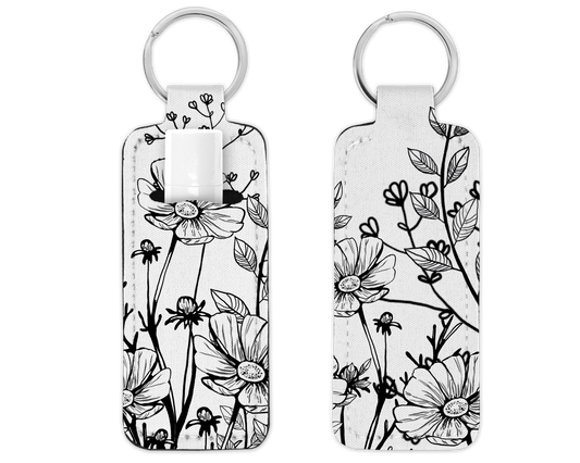 Chapstick/Lipstick Keychain Holder - Black Flowers