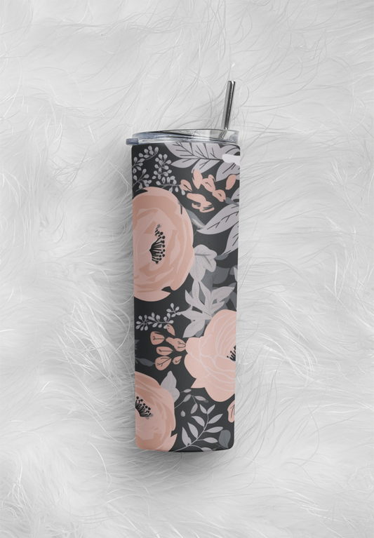 Dark Gray and Pink Flower Tumbler