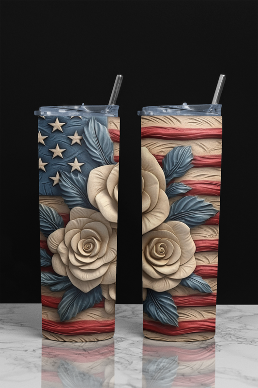 3D American Flag w/ Flowers Tumbler